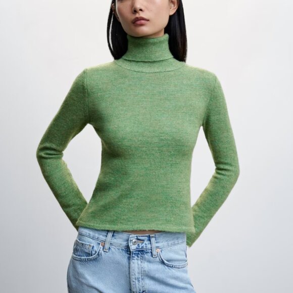 NWT Mango wool blend Turtleneck green knitted sweater Size S - Picture 2 of 7
